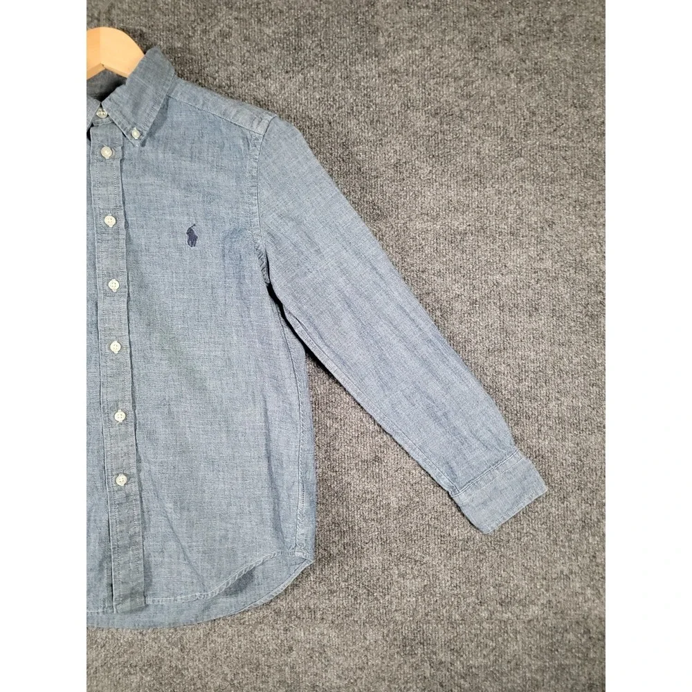 Polo Ralph Lauren Shirt Boys Medium (10-12) Blue Long Sleeve Button Up Chambray